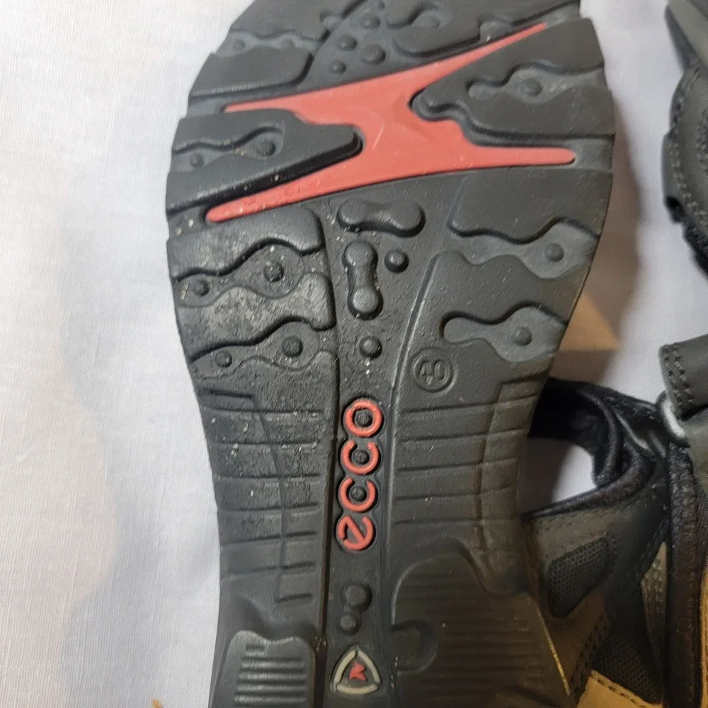 ECCO Offroad Yucatan Walking Sandals Tan Black Nubuck Leather EU 40 US 9-9.5 EUC